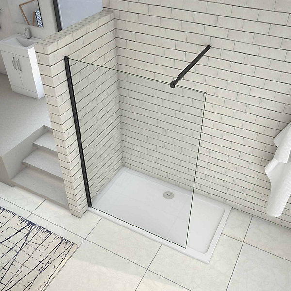 Paroi de douche à l'italienne 110x200cm profil Noir mat douche italienne avec une barre de fixation noire 73-120cm