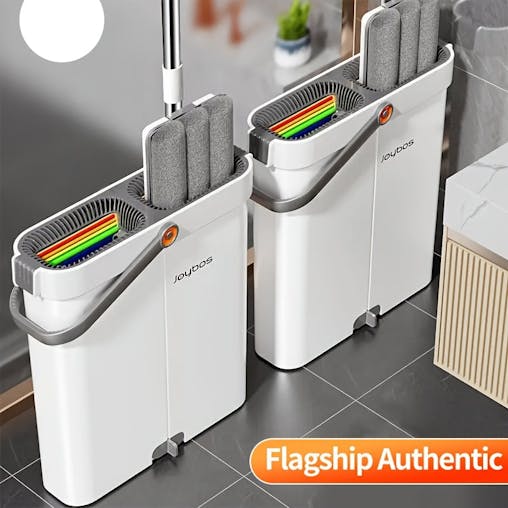 NNETM Flat Mop and Bucket Set with 3 Microfiber Pads