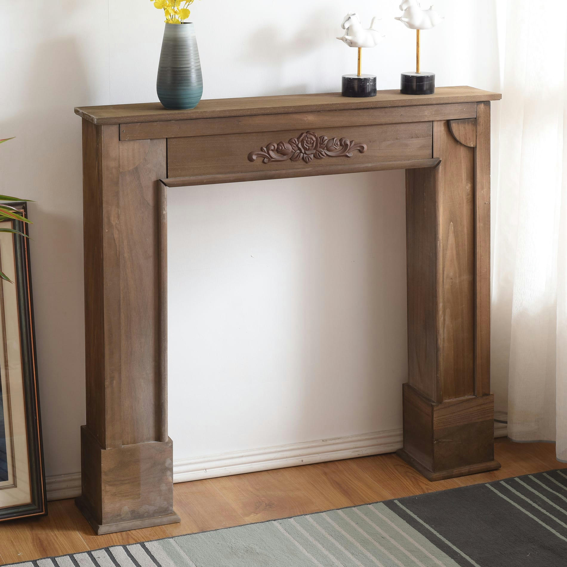 NATURAL - Manteau de cheminée décoratif 105x21x100 en paulownia marron
