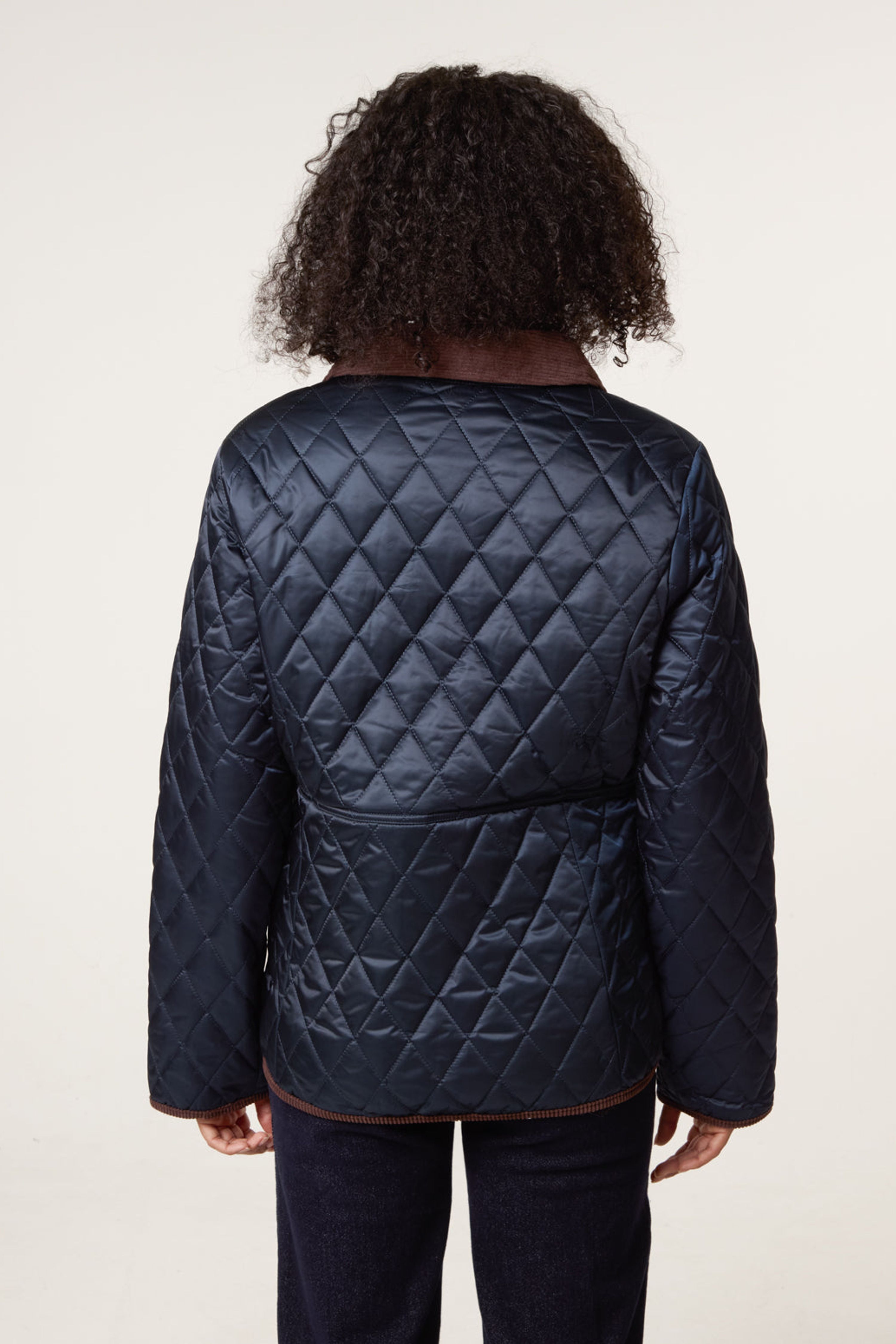 Blue Vanilla Navy Diamond Quilted Cord Collar Coat