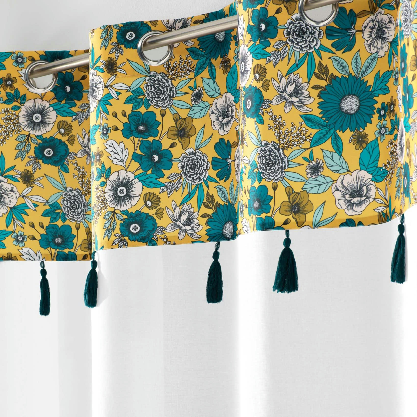 BOHOFLORA - Voilage sablé imprimé floral polyester jaune 240x140cm