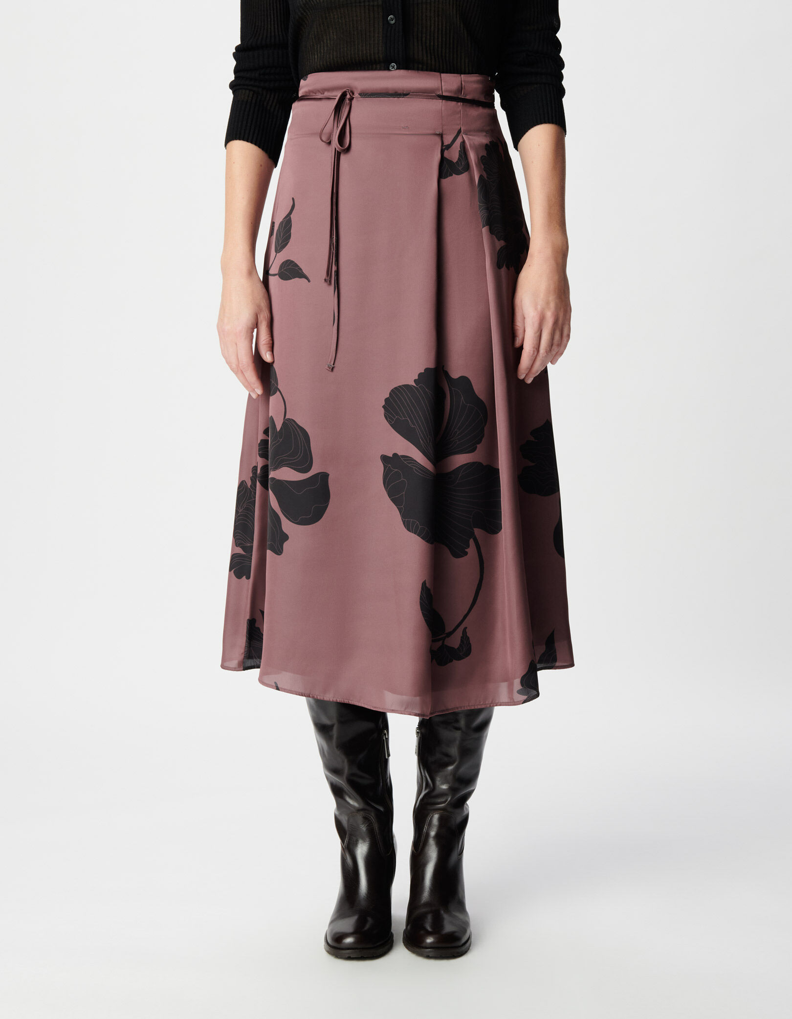 Jupe midi bordeaux imprimé maxi floral Femme