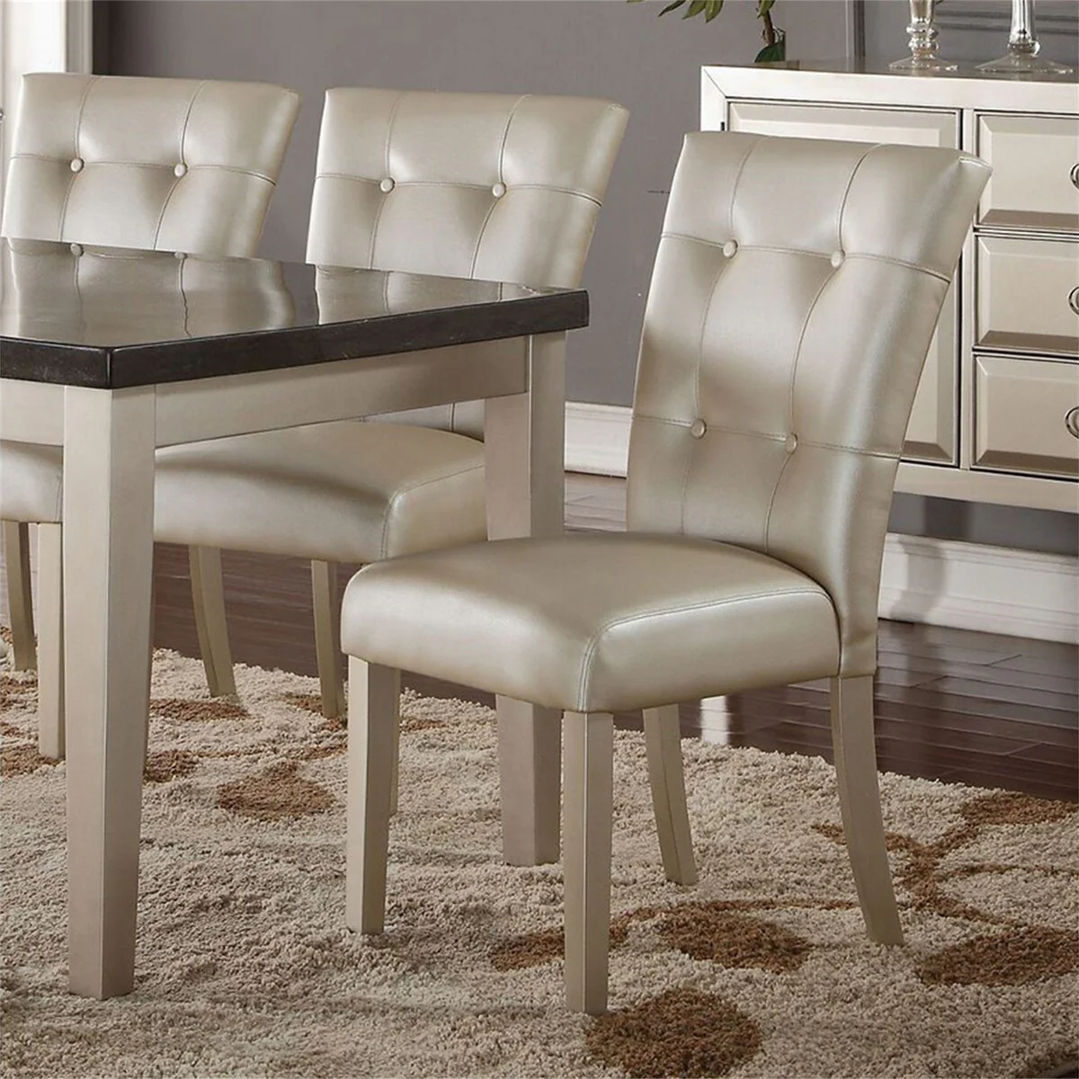 ACME Voeville II Side Chair (Set-2) in Platinum PU & Platinum 72027