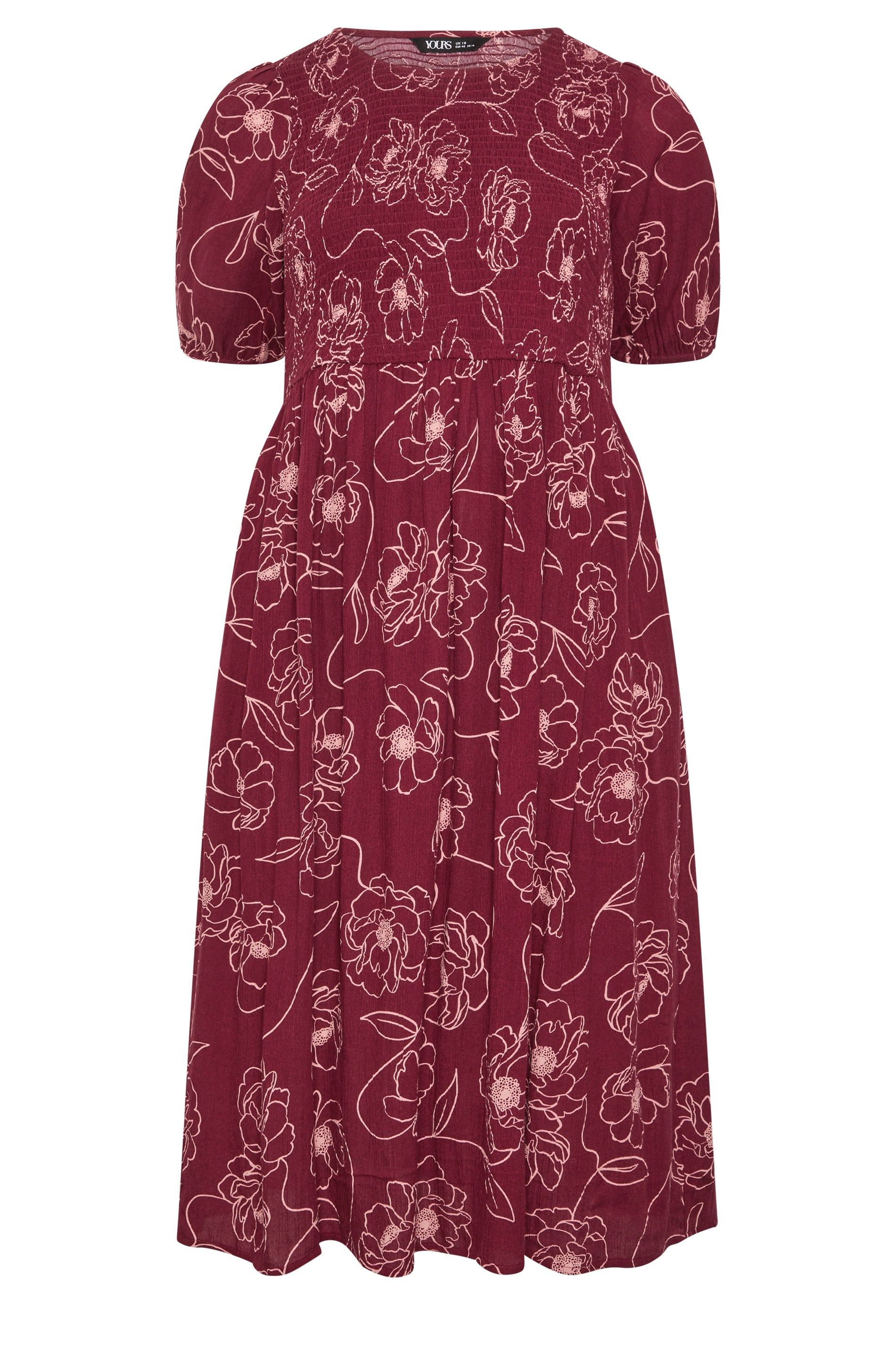 Yours Floral Swirl Puff Sleeve Shirred Dress