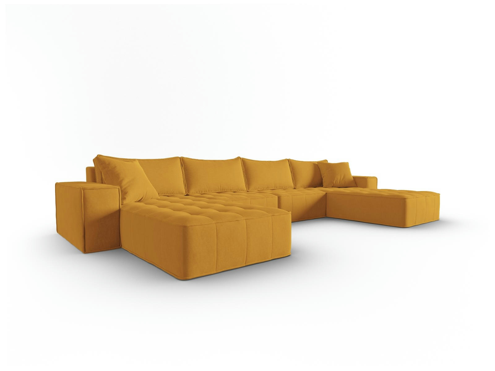 MIKE - Canapé panoramique modulable 6 places en tissu structurel moutarde
