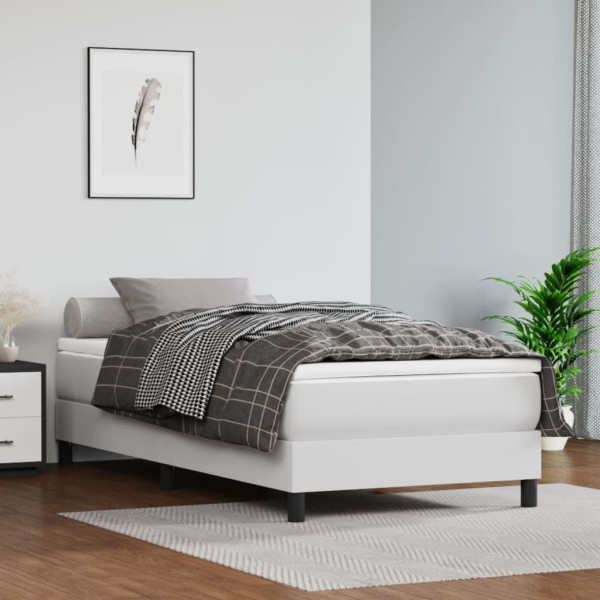 Łóżko tapicerowane rama łóżka ze stelażem białe skóra sztuczna 90x190 cm
