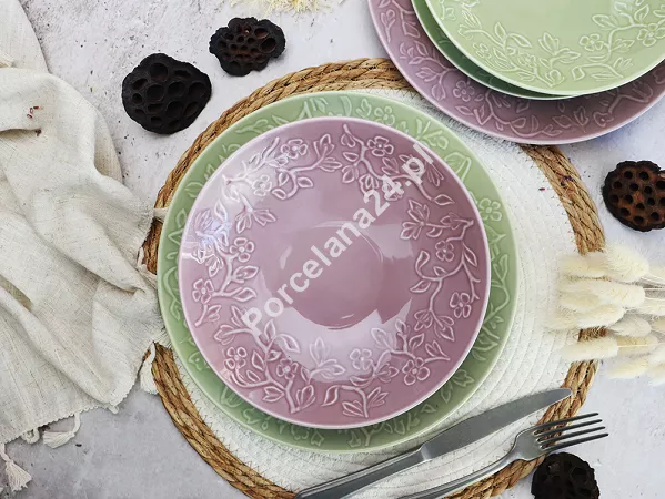 Komplet talerzy na 6 osób (18 el) Lubiana - Hanami Pistacjowa Zieleń / Pudrowy Róż