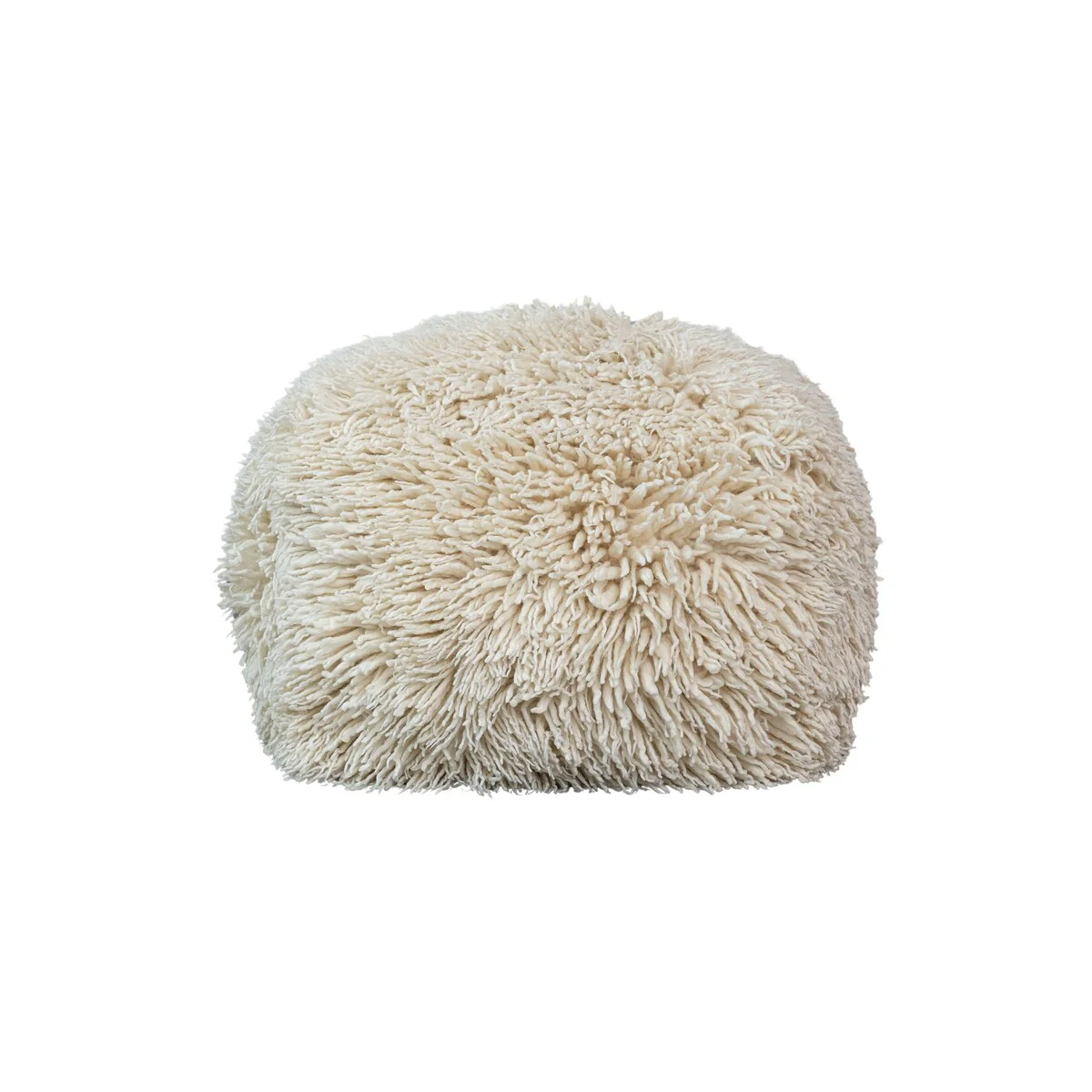 Woven New Zealand Wool Shag and Cotton Pouf
