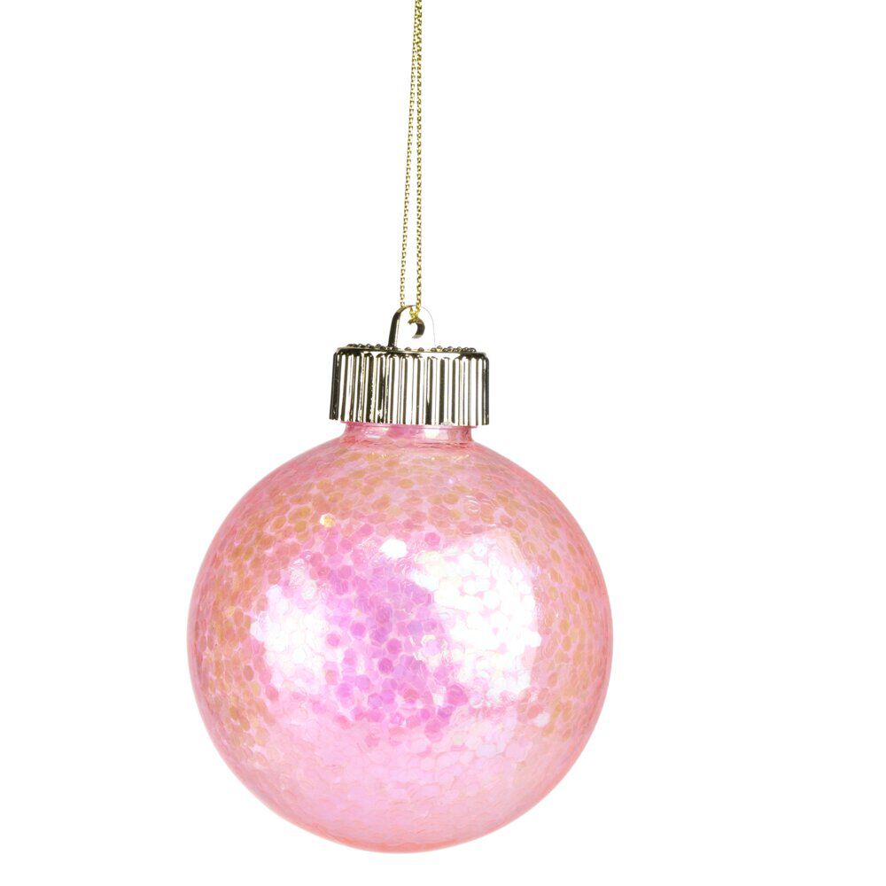 Boule de No&euml;l fluo irisé à suspendre H8cm (3 modèles)
