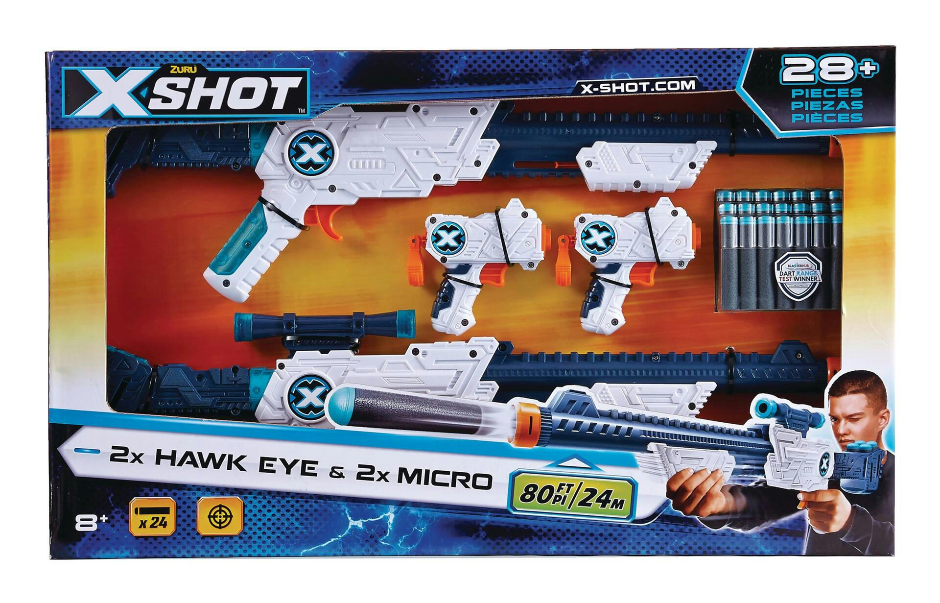 ZURU X-Shot Double Hawk Eye & Micro Foam Dart Blaster Combo Pack With 24 Darts, Age 8+