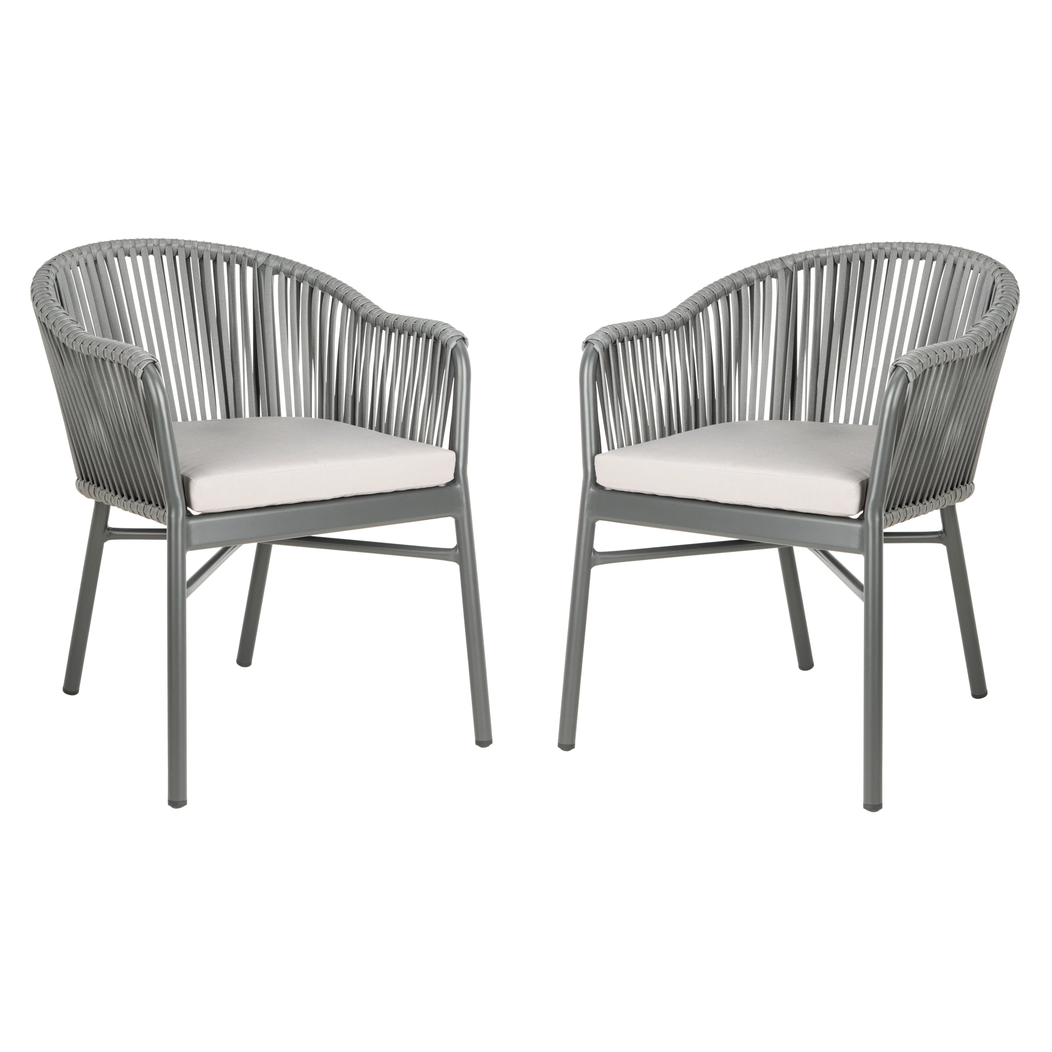 SAFAVIEH Outdoor Abril Rope Chair - Grey (Set of 2) - 22Wx25Dx30H