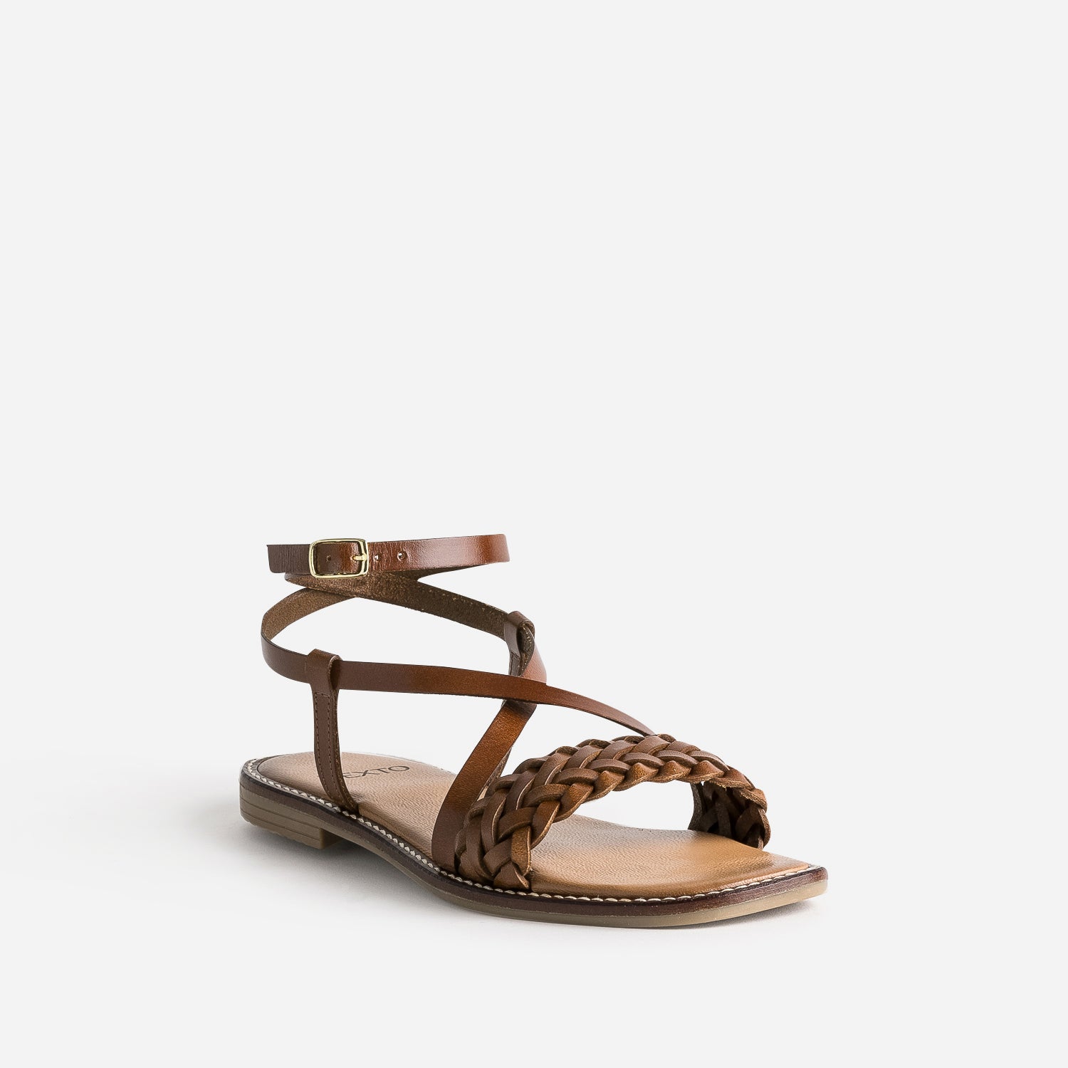 Sandale TEXTO marron en cuir tressé