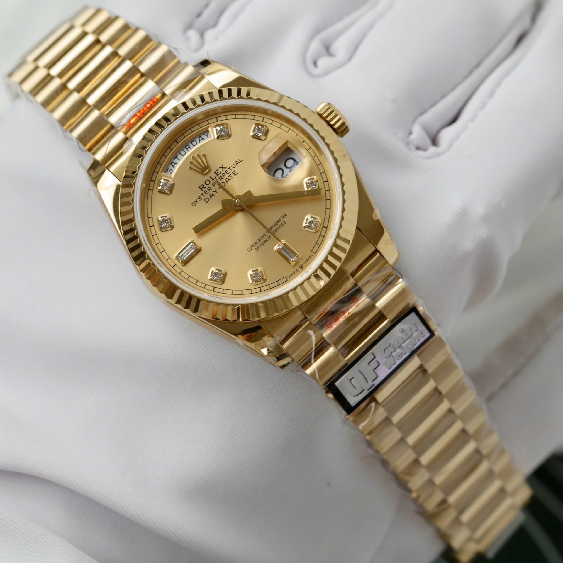 Rolex Day-Date 128238 YG Plated Champagne Dial CZ Diamonds 36mm Super Clone