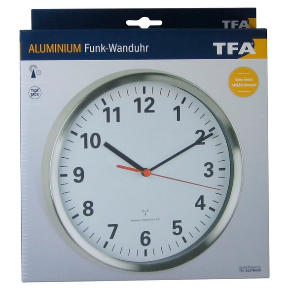 Funkwanduhr (Analog), BxHxT: 22 x 22 x 4,5 cm, silberfarben/weiß