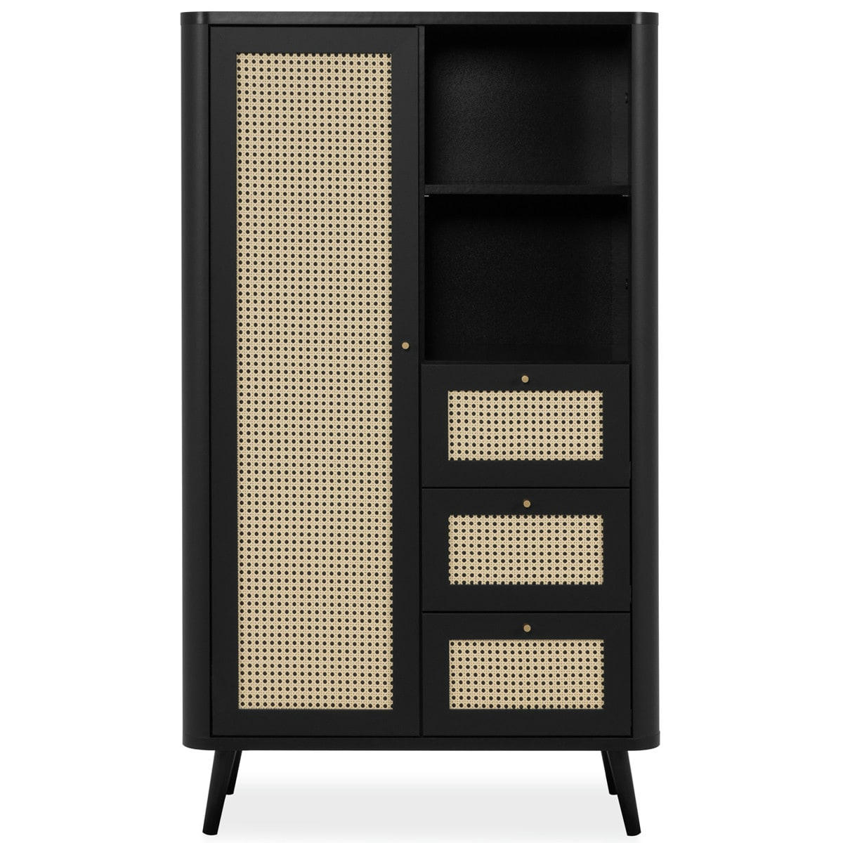 PADANG - Buffet haut cannage et effet bois noir 81 cm