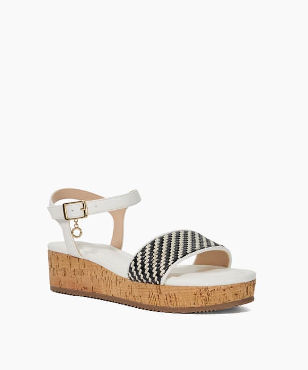 Liara Black White - Cork Flatform Raffia Sandals