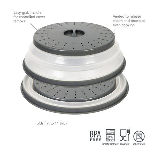 Tovolo Collapsible Microwave Food Cover Anti-Splatter 26cm Charcoal | Set of 2