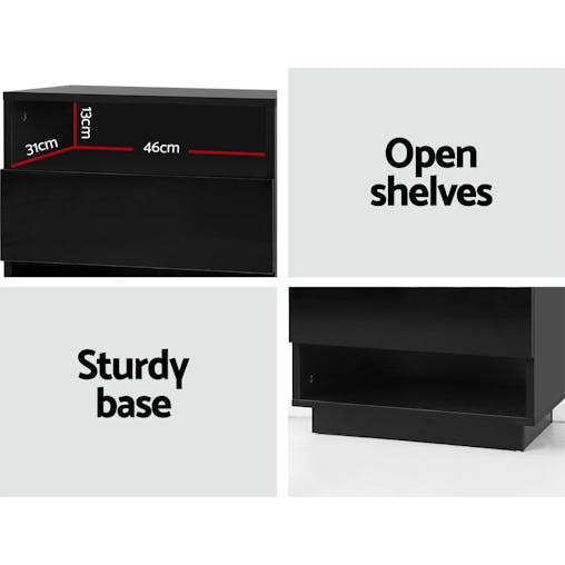 NNEDSZ Artiss Bedside Tables Side Table RGB LED Drawers Nightstand High Gloss Black