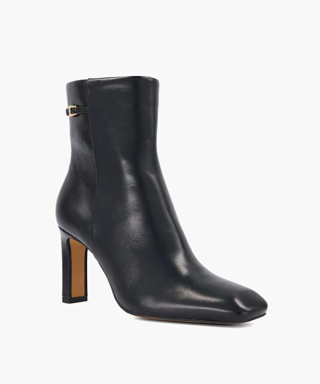Onora Black - Leather Heeled Ankle Boots