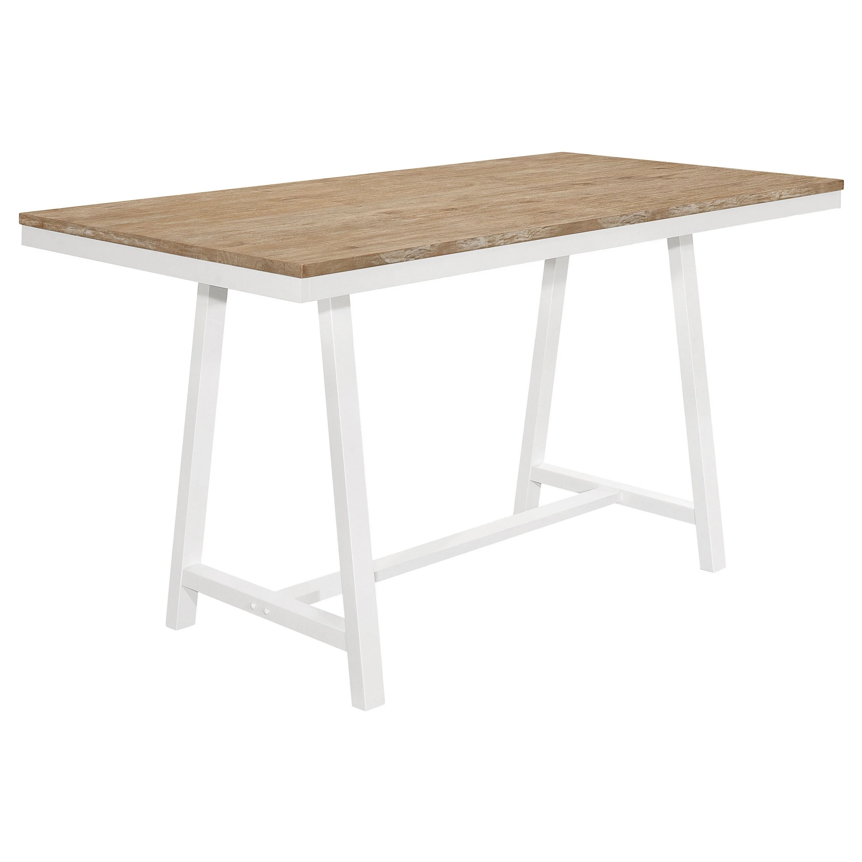 Hoa Counter Height Dining Table, 71 Inch Rectangular Brown Top, White Base