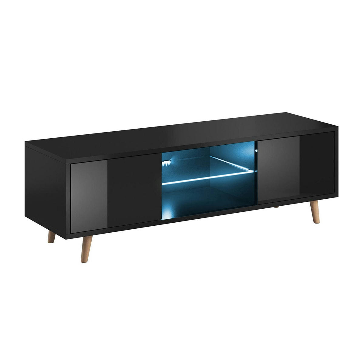 - Meuble tv 2 portes 140 cm avec led noir