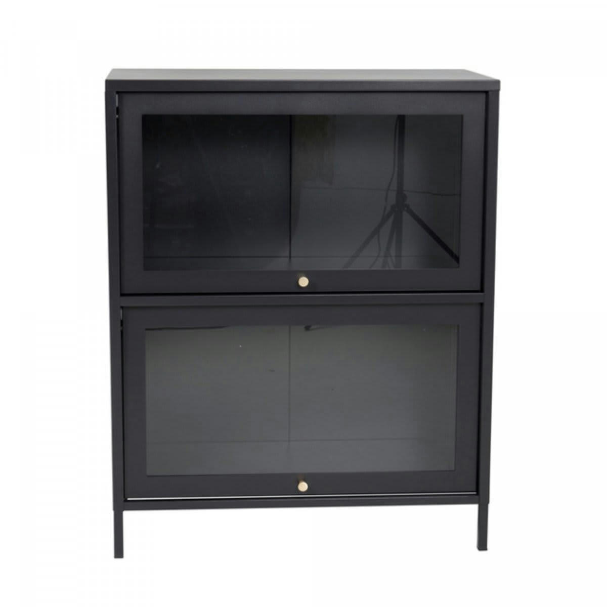 KUZCO - Buffet bas moderne en métal avec portes vitrées noir