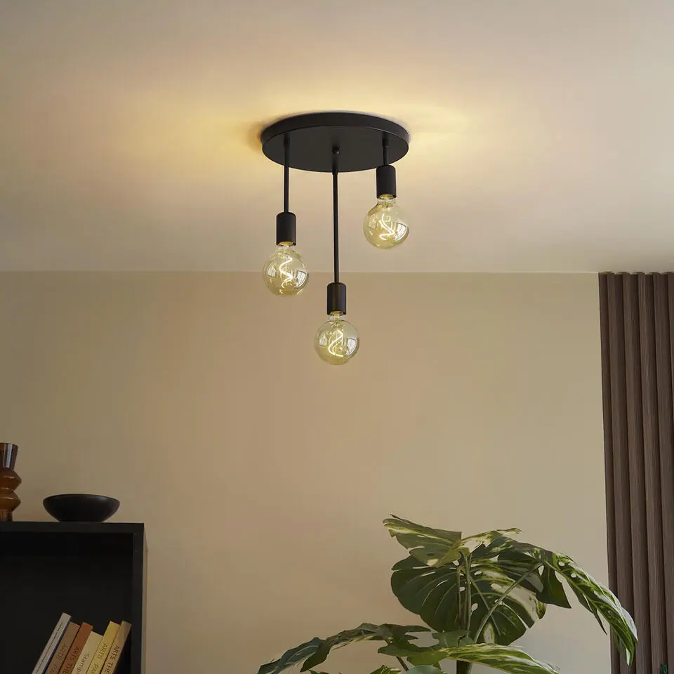 Qazqa plafondlamp facil zwart e27