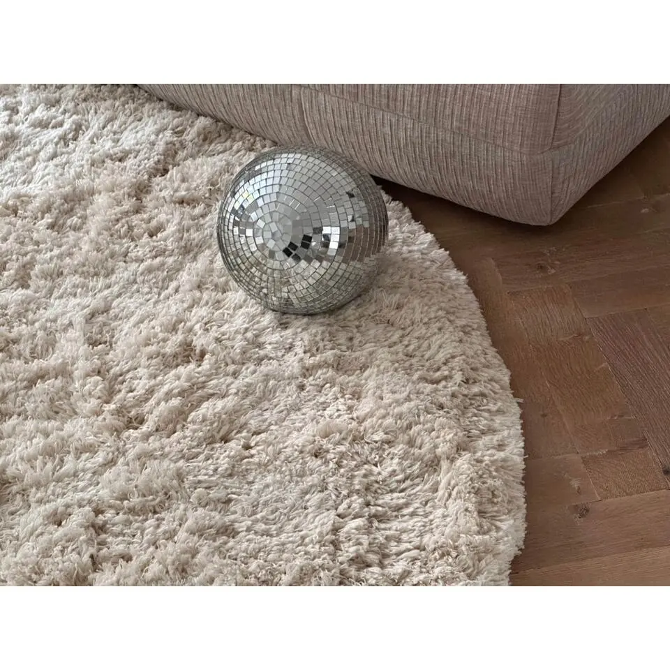 Interieur05 rond hoogpolig vloerkleed polyester Pilo ivoor/wit - 200 x 200 cm