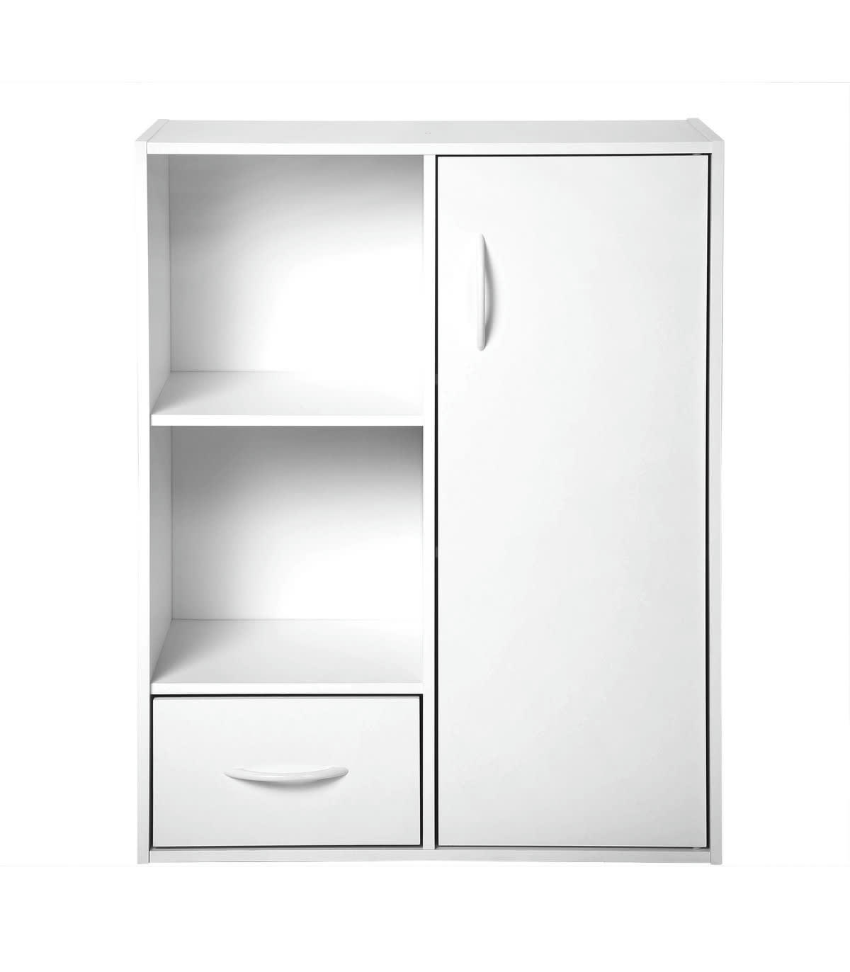 - Étagère de rangement 2 cases 1 tiroir 1 porte effet bois - L62 x H80cm