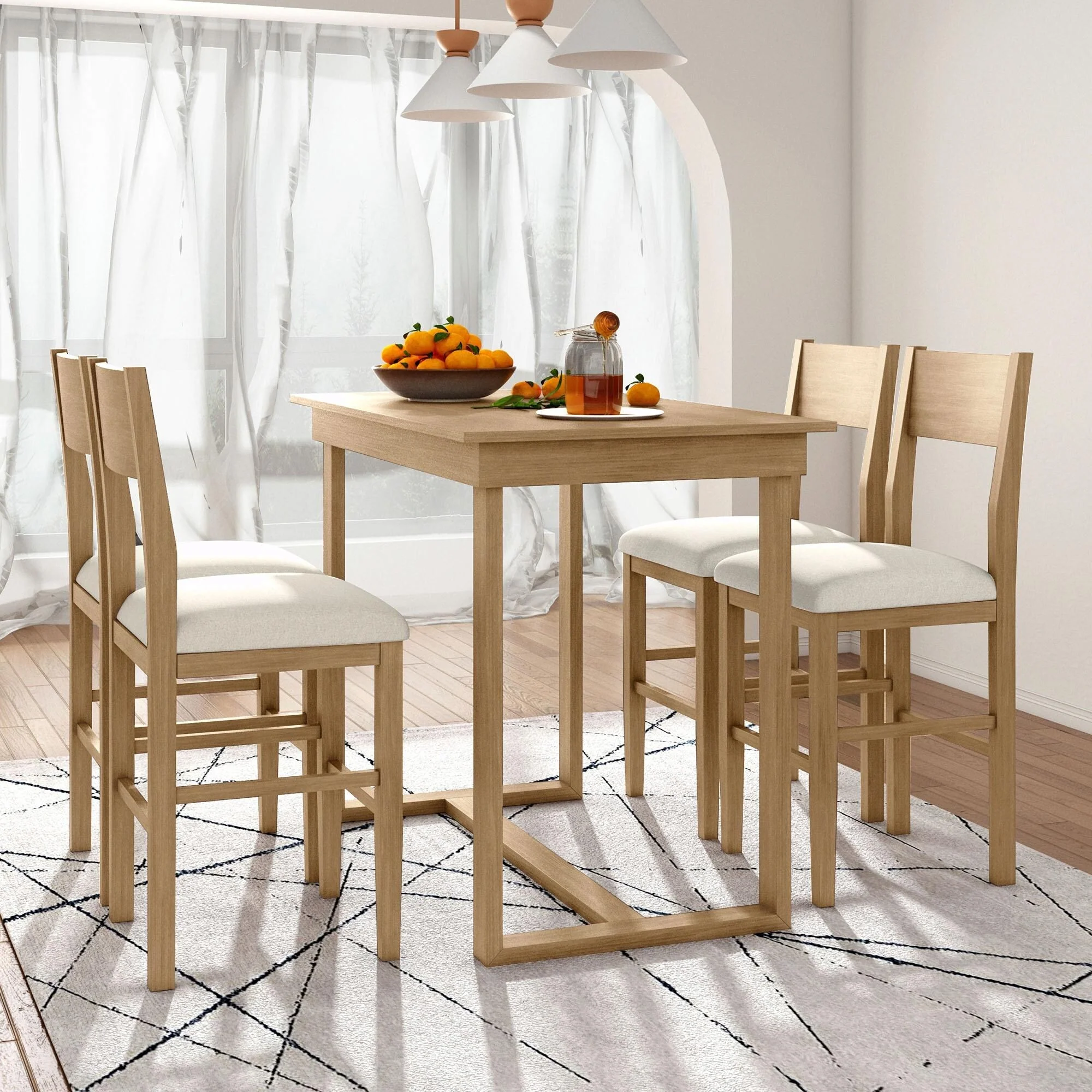 Farmhouse Counter Height 5-Piece Dining Table Set with 1 Rectangular Dining Table and 4 Dining Chairs