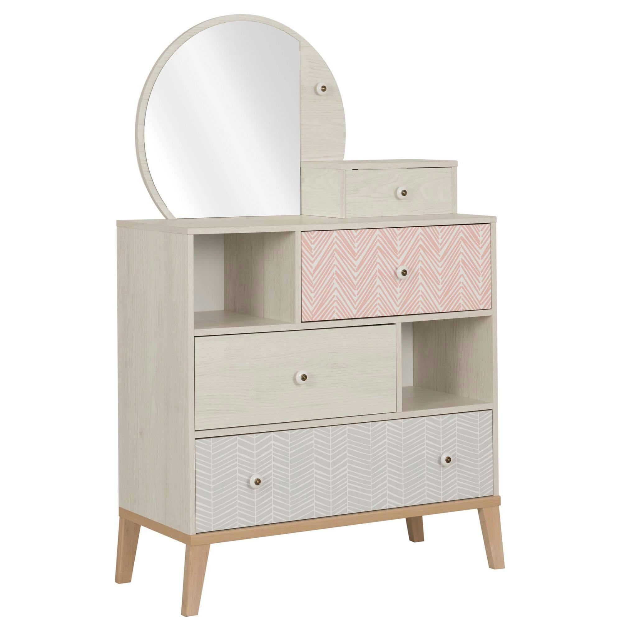 GWENDOLINE - Commode + surmeuble effet bois clair, bleu et rose