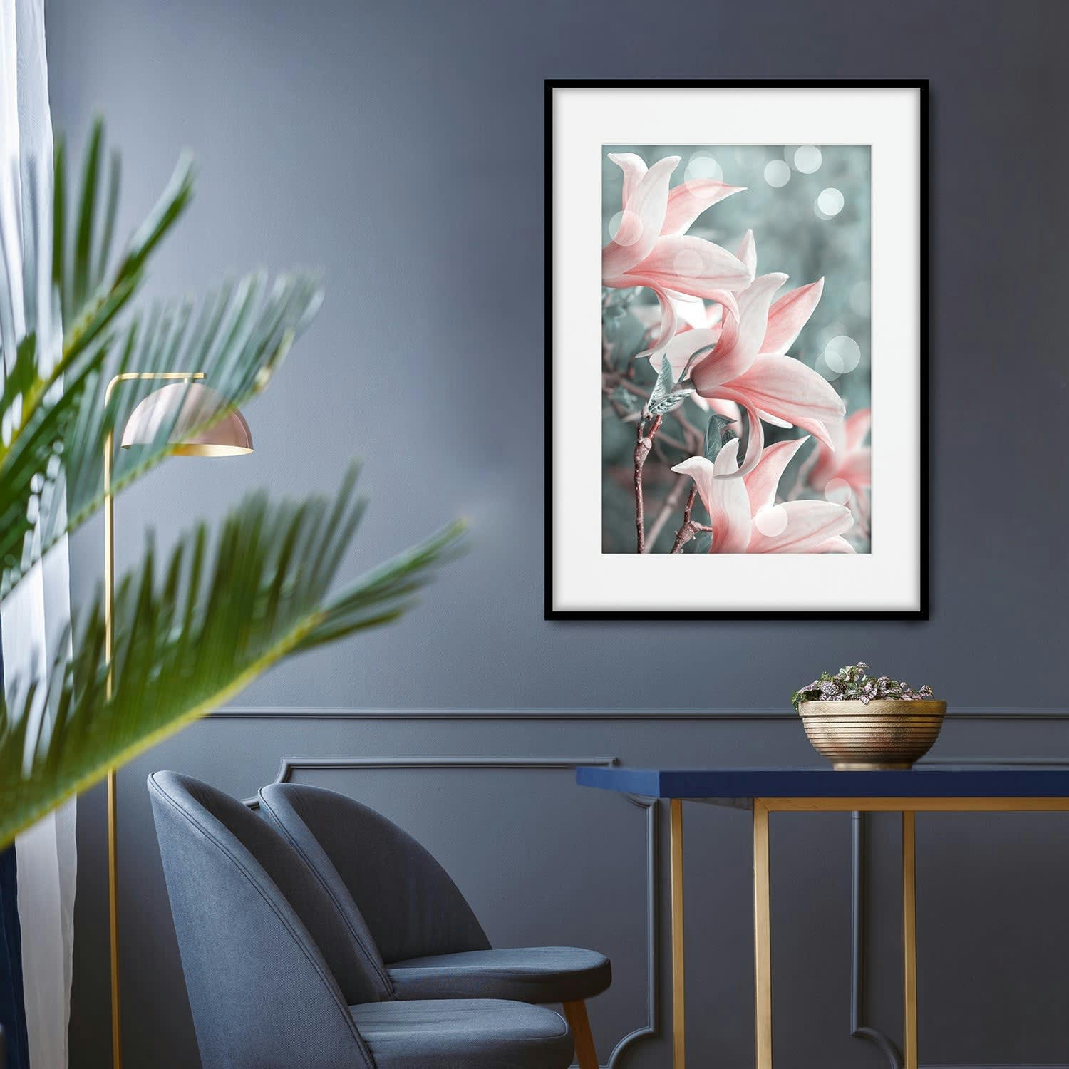 FLORES - Affiche avec cadre noir - Lys roses - 50x70
