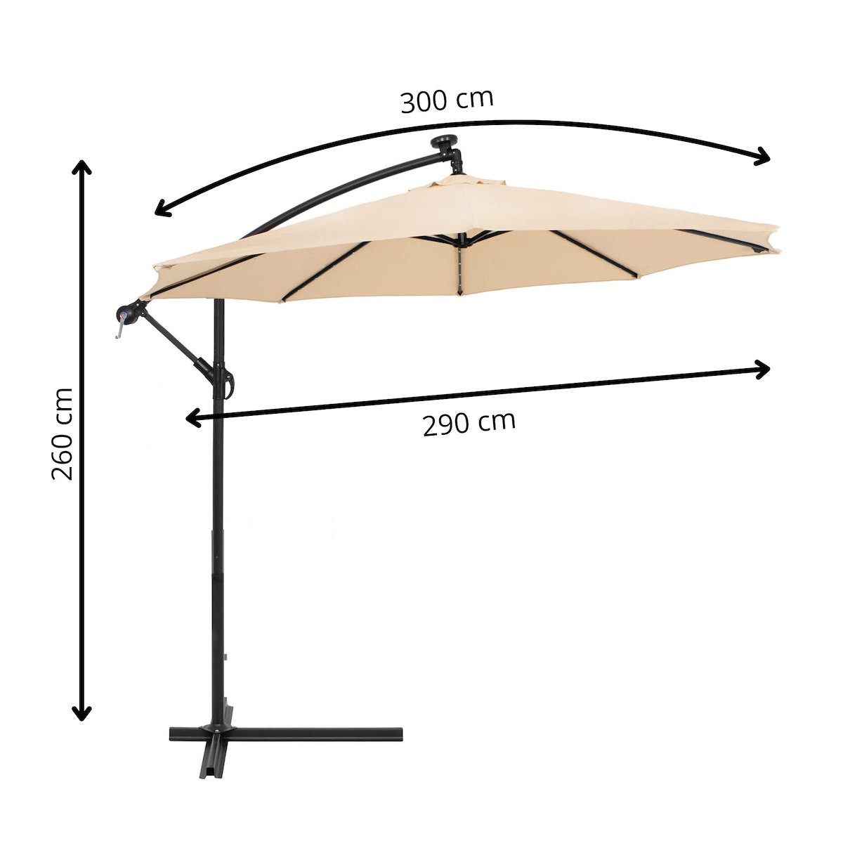 Parasol z oświetleniem LED na taras 300 cm na wysięgniku ogrodowy składany