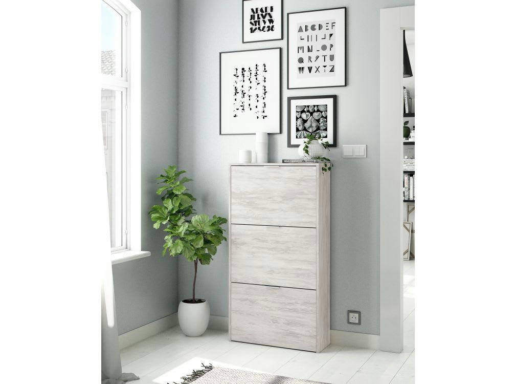 NOLAN - Meuble à chaussures couleur bois clair 18 Paires L60cm x H113cm