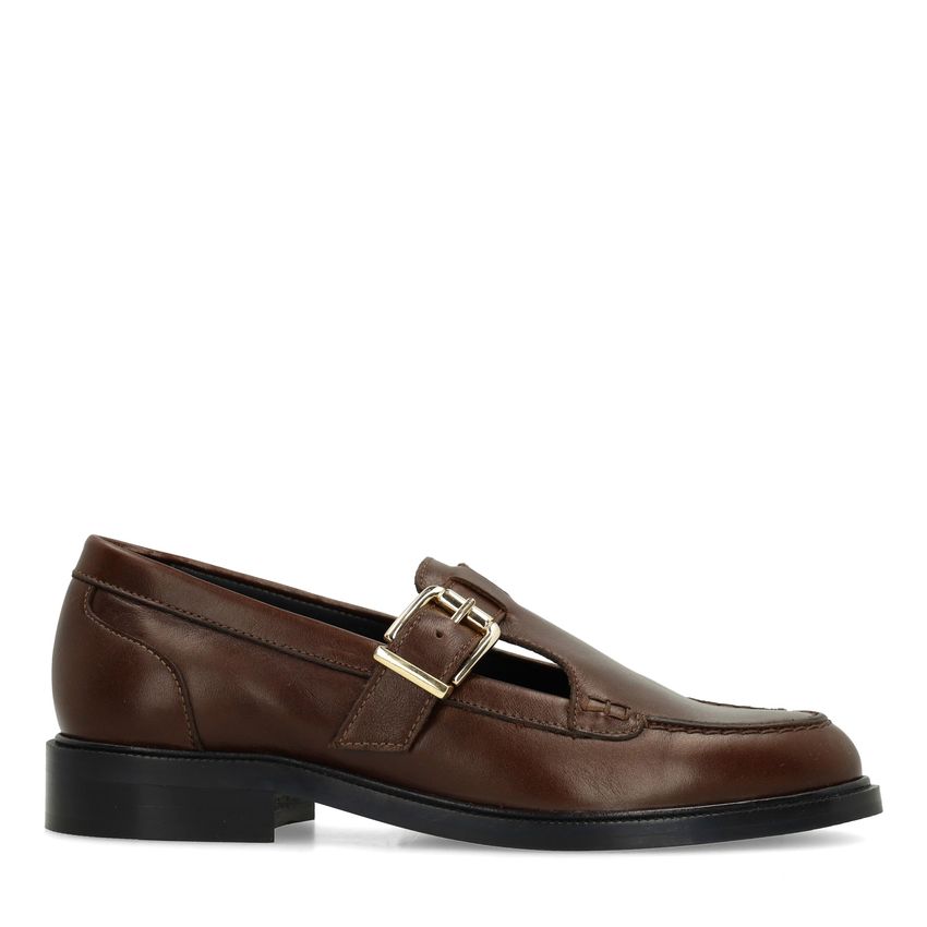 Manfield Donkerbruine leren loafers