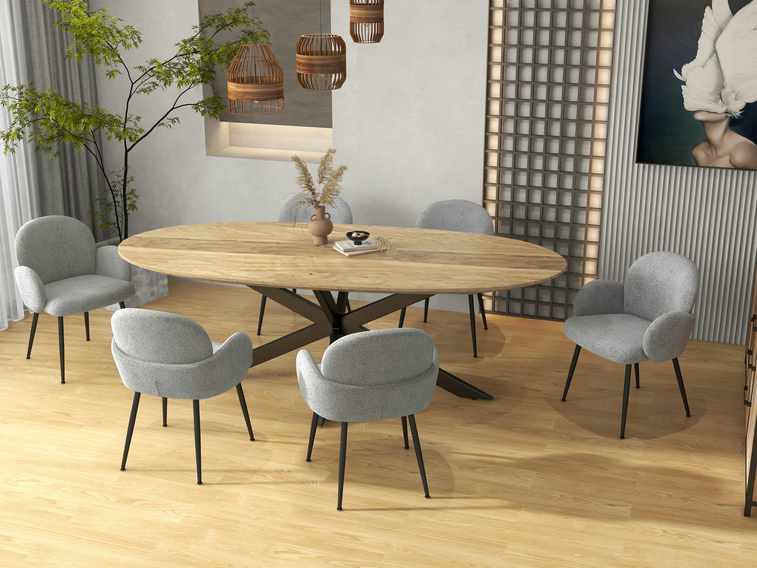 ALICE - Chaise en tissu bouclé Gris Cendré et pieds métal noir (x2)