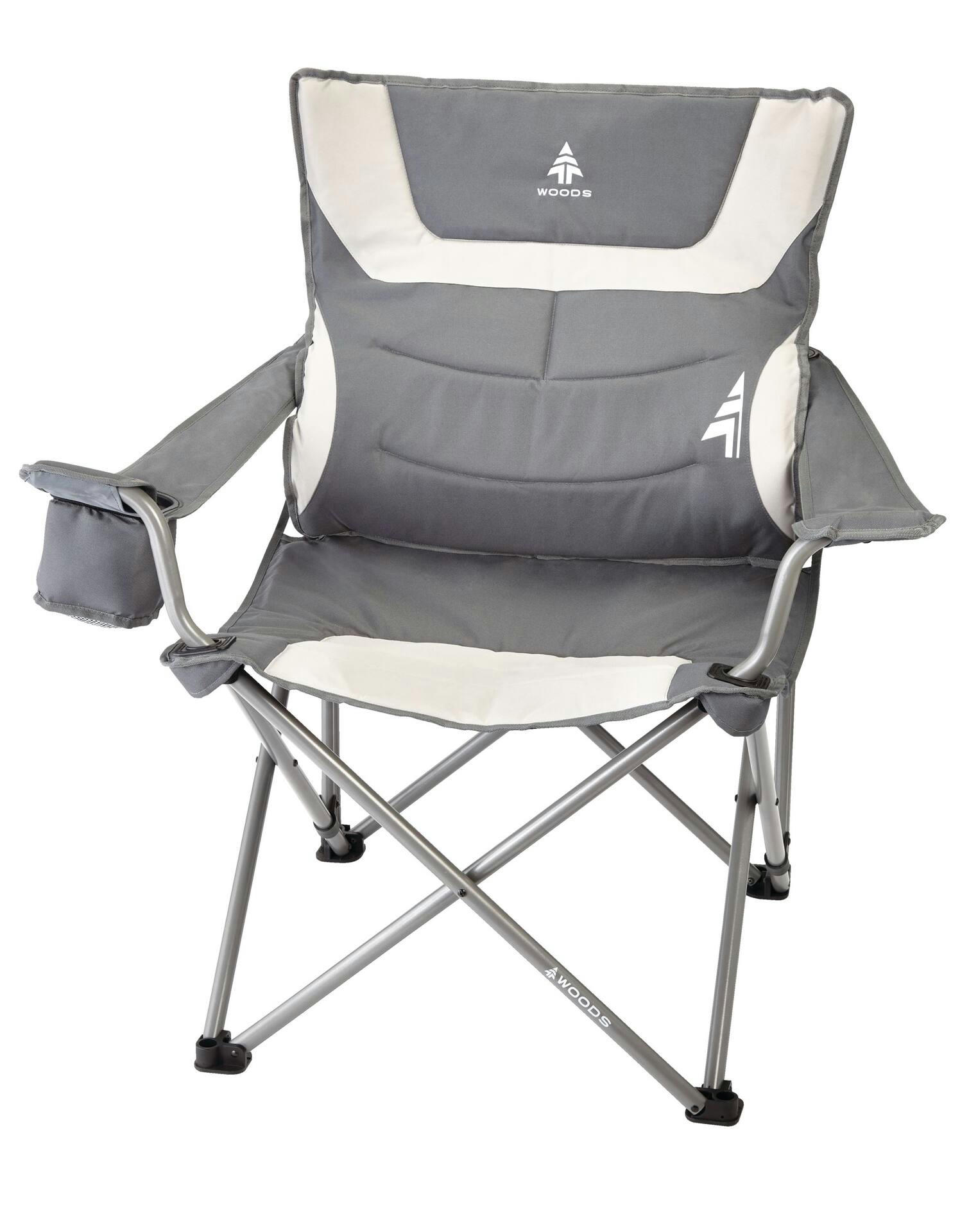 Woods Lakeview Padded Lumbar Folding Camping Quad Chair w/ Cup Holder & Carry Bag, Assorted