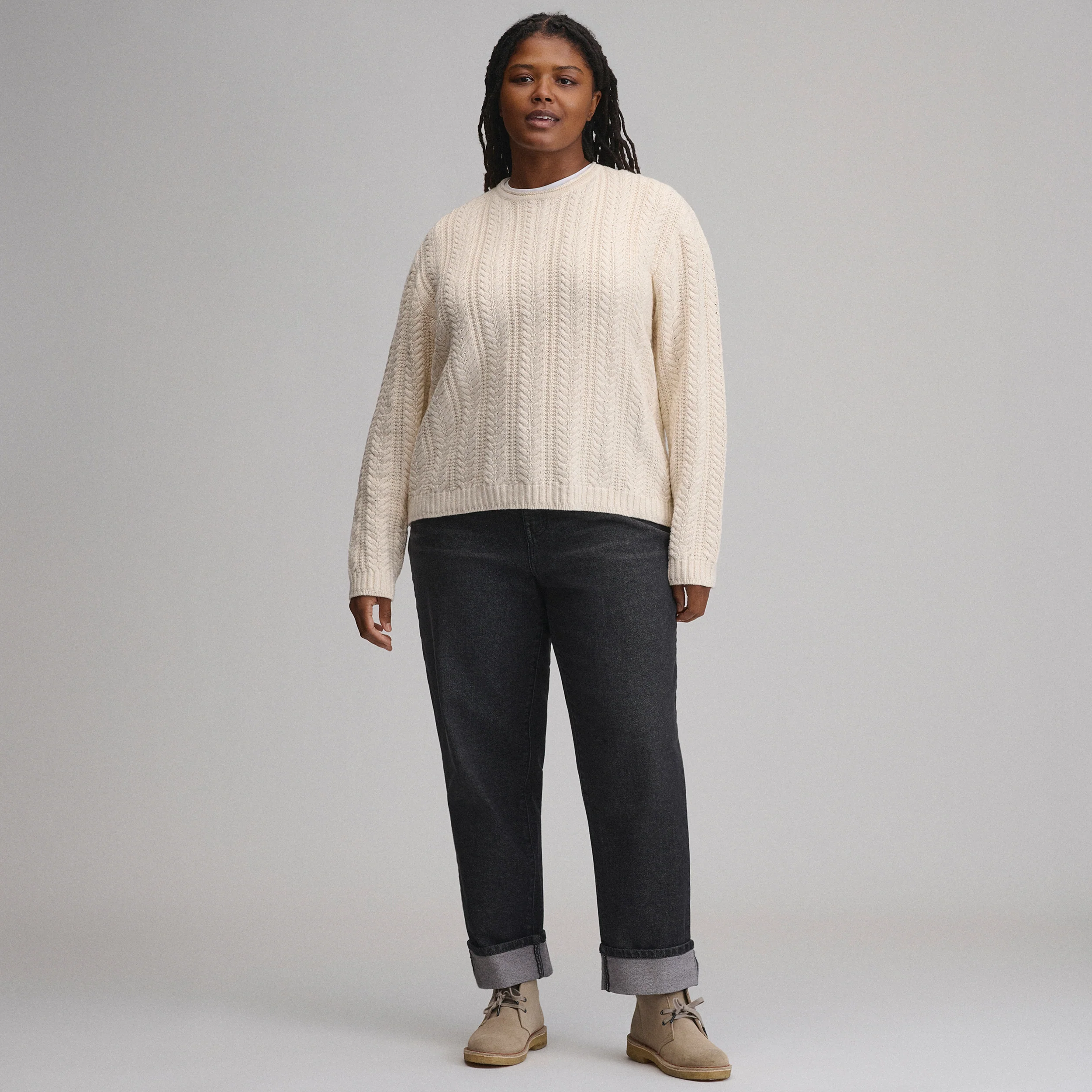 Women's Cotton Cable Crew Sweater