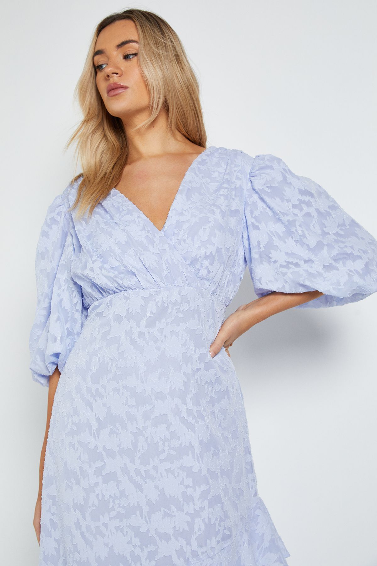 Dorothy Perkins DP Luxe Wrap Front Puff Sleeve Ruffle Maxi Dress