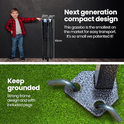 NNEMB 3x3m Ultra Compact Folding Gazebo, Walls, Carry bag, Portable Outdoor Popup Marquee for Camping Beach, Black