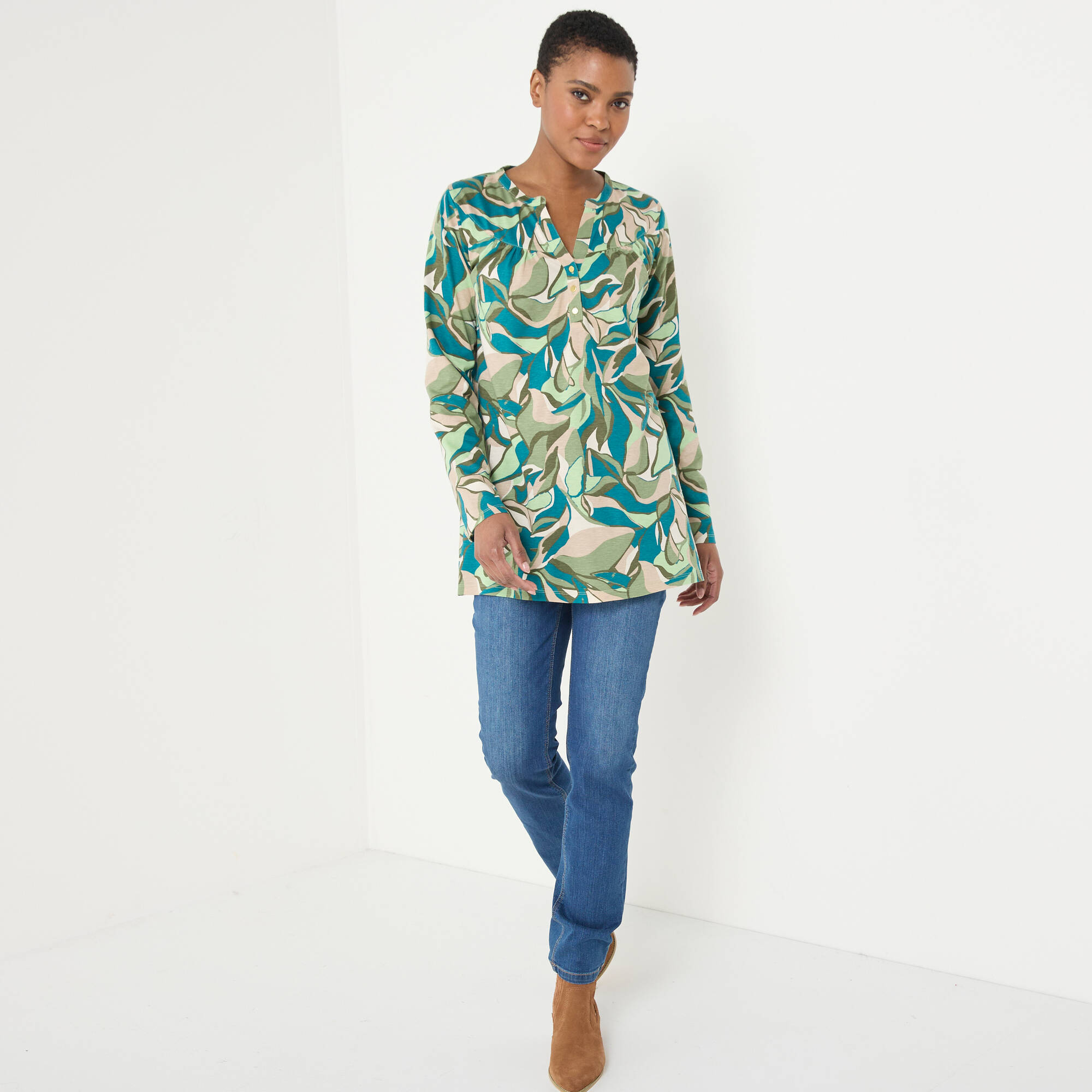 Tunique col boutonné imprimé floral