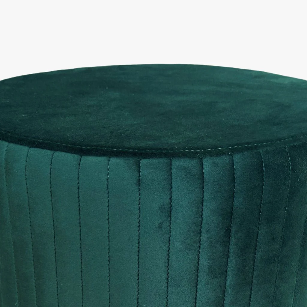 Pouf Verde Esmeralda de Veludo com Riscas em Dourado ANDRIA