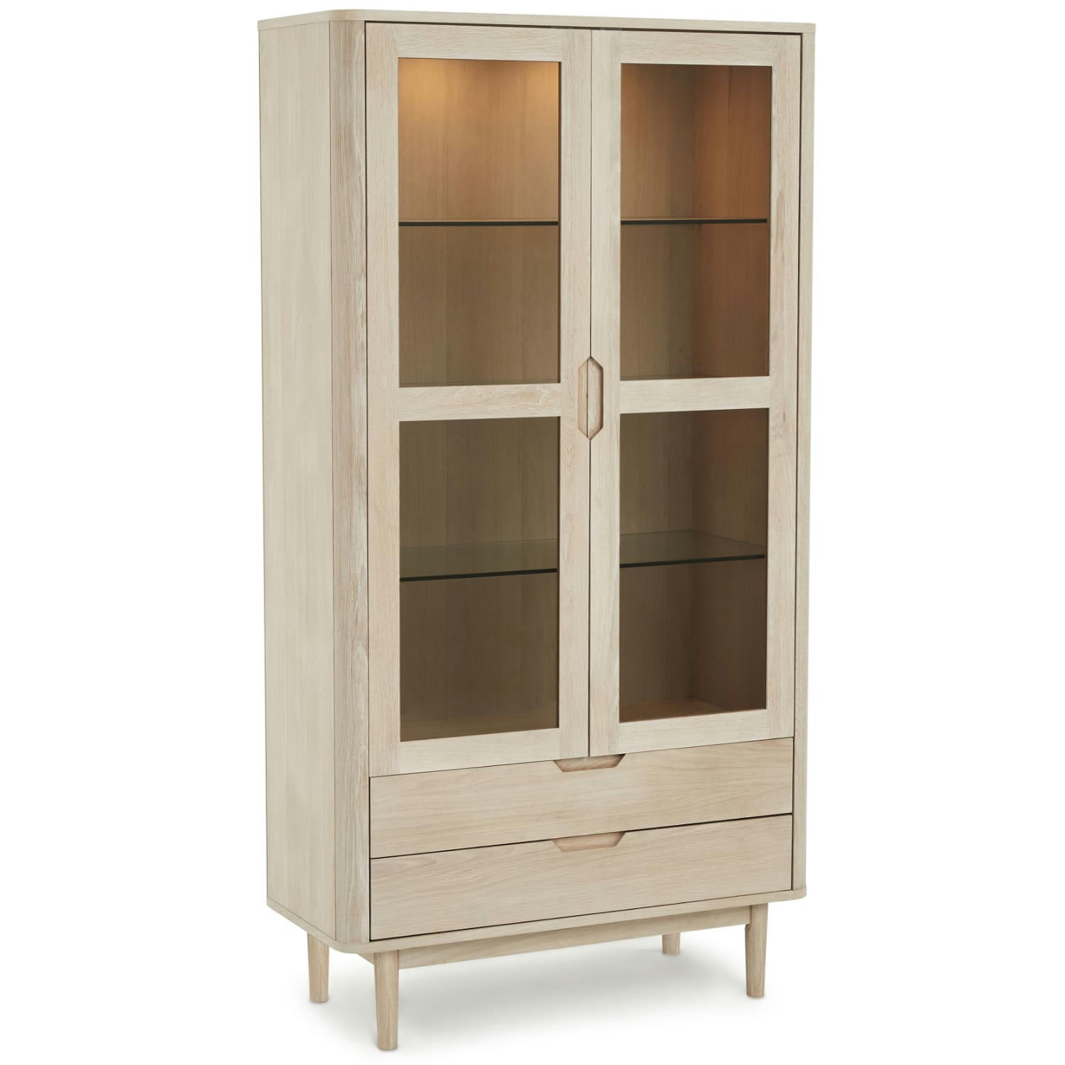 NYBORG - Vitrine 2 portes 2 tiroirs en chêne massif clair