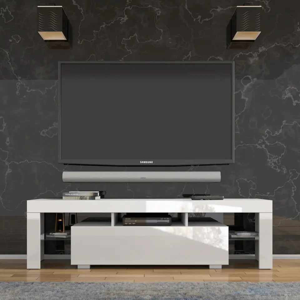 Panama TV-meubel 160 x 45 x 35 cm Glanzend witte fronten zonder verlichting