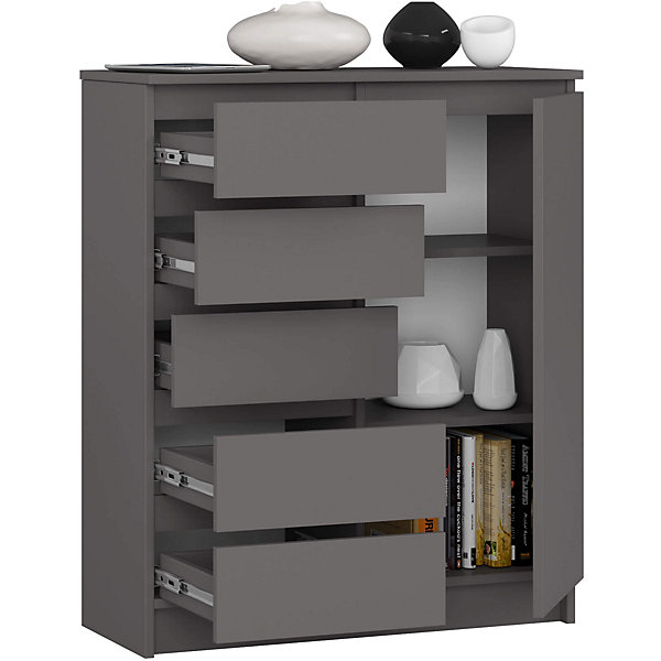 Commode AKORD K80 Gris Graphite 80 cm 1 porte 5 tiroirs 3 étagères 80x35x97 cm