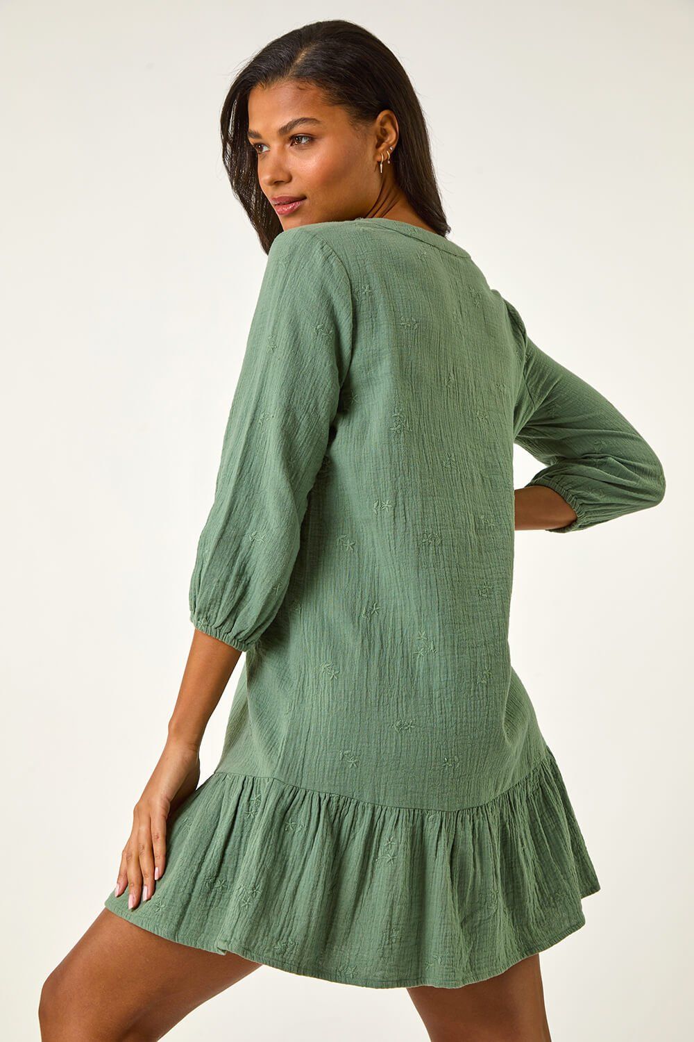 Roman Textured V-Neck Smock Dress
