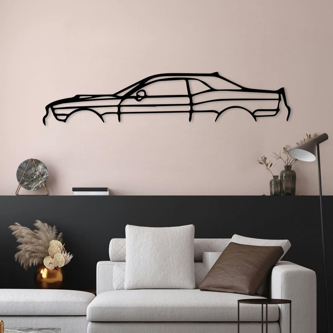 VOITURE - Décoration murale voiture dodge challenger en métal noir 120x26 cm