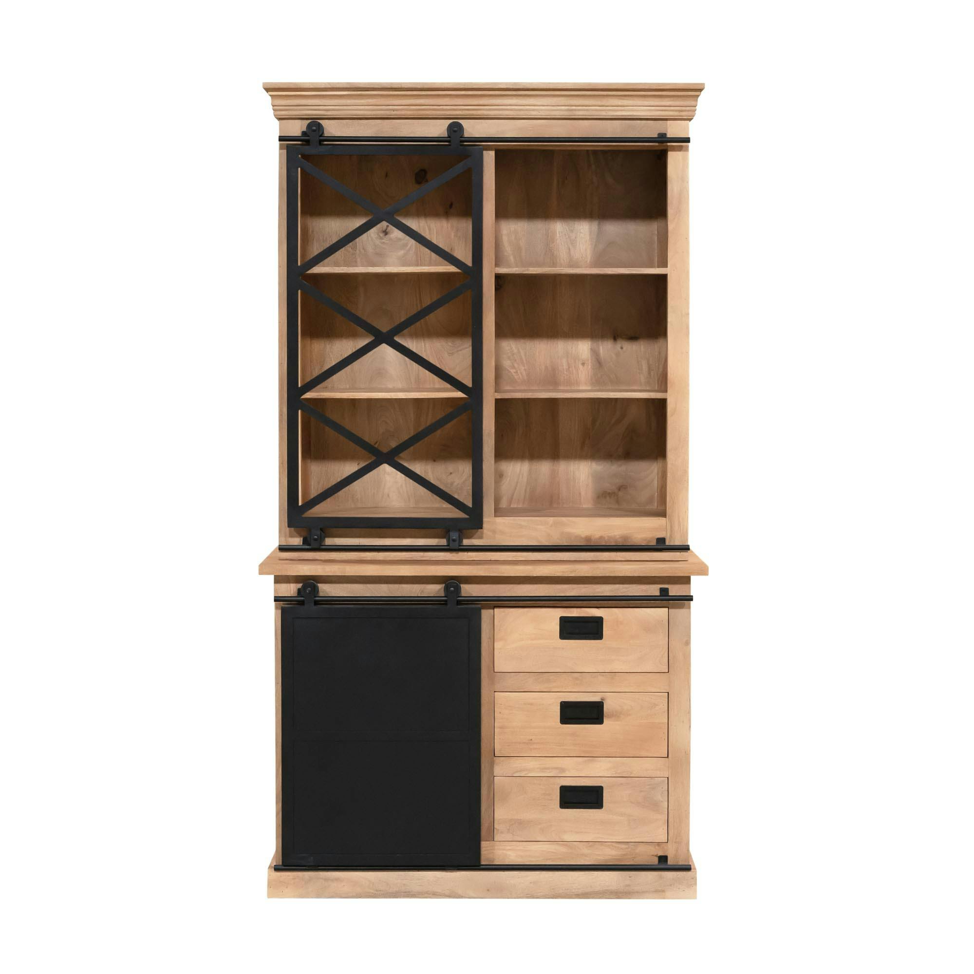 Vaisselier bois métal style atelier à portes coulissantes 120 cm CAMDEN