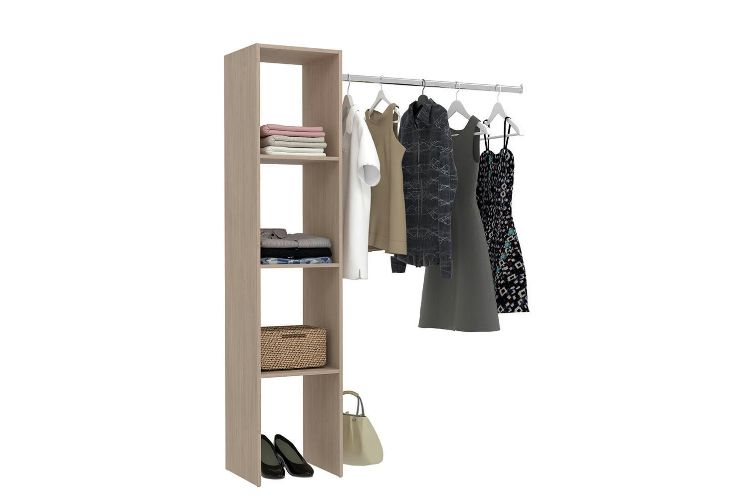 ELYSEE - Dressing bois avec 3 étagères et penderie : 138 x 40 x 180 cm