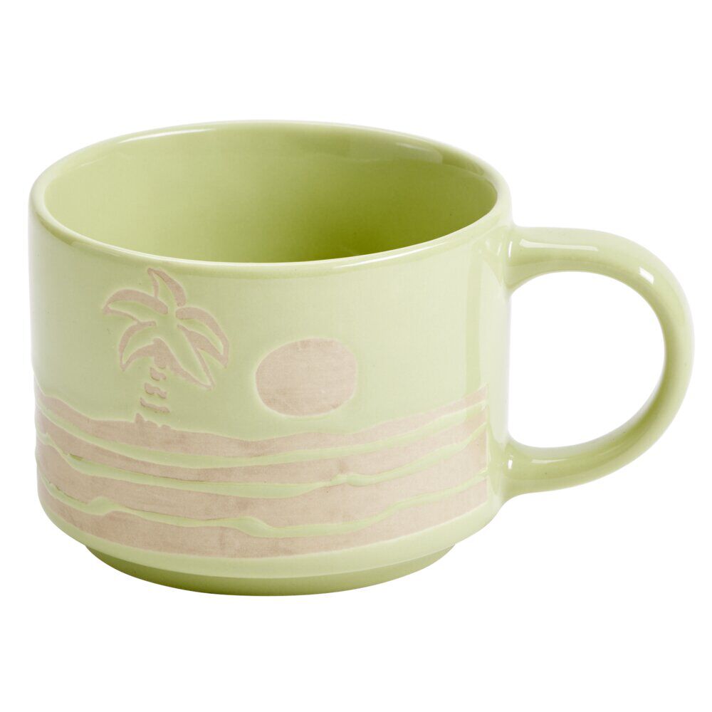 Mug céramique motif paysage mer Ø9xH8,5cm (2 modèles vert ou jaune)